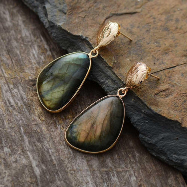 Extremely Elegant Natural Labradorite Teardrop Earrings-Your Soul Place